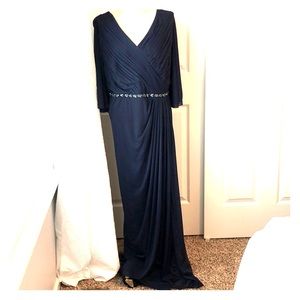 Adrianna Papell Navy Chiffon Beaded Gown Size 22W